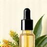 Flacon de sérum et feuilles de plantes